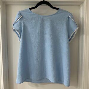 Emery Rose Light Blue Cap Sleeve Top with White Trim, Size L
